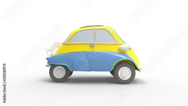 Obraz 3d rendering of a small micro car isolated in studio background
