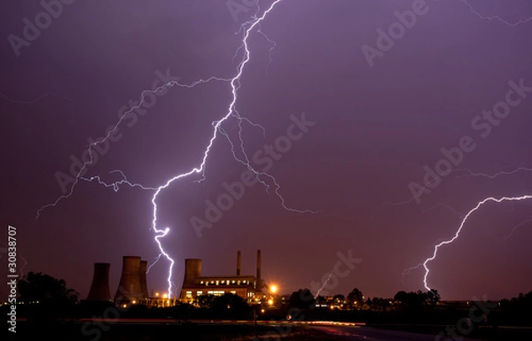 Obraz lightning over power station