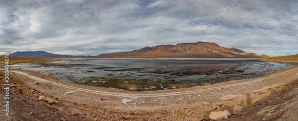 Fototapeta Gigapan of salt lake and mountains in Atacama