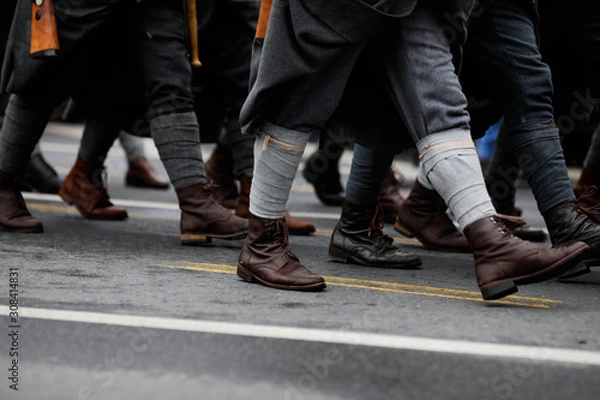 Fototapeta World War I reenactors with their equipment take part at the Romanian National Day military parade.