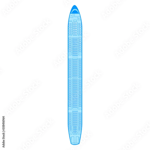 Fototapeta Airbus A340-200-300 Aircraft Types PAX passengers seat chair scheme in airplane