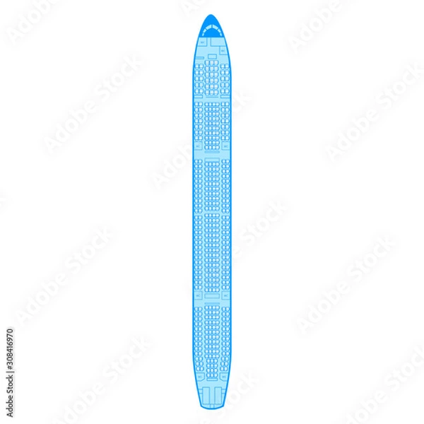 Fototapeta Airbus A340-500 Aircraft Types PAX passengers seat chair scheme in airplane