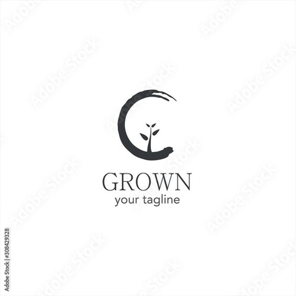 Fototapeta logo growth and development of agriculture small leaf and water around c initial