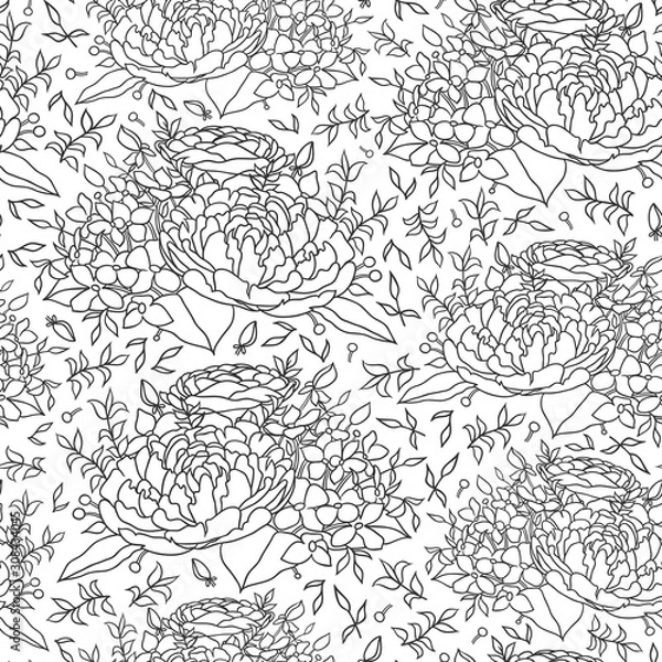 Obraz black white flower seamless pattern for fabric design