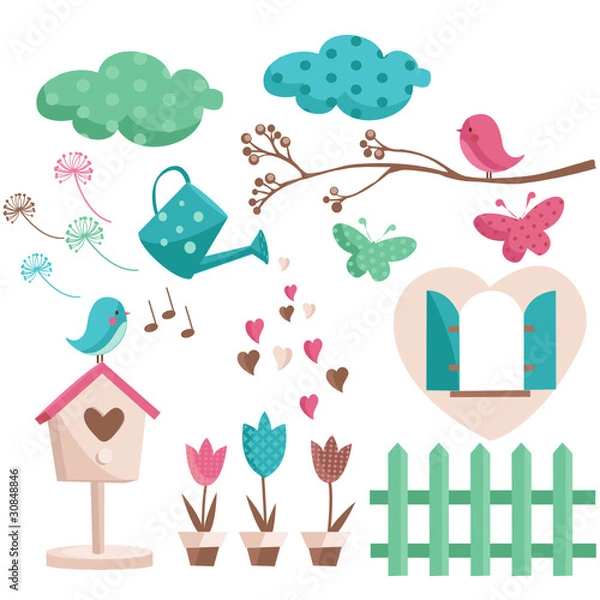 Obraz Spring elements with trendy colors, vector illustration