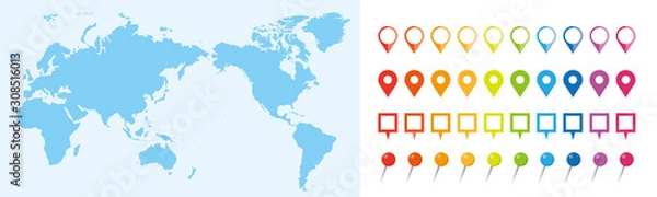 Fototapeta 世界地図　ビジネス　マップ　ピンとマーカーのセット