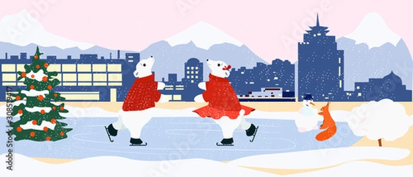Obraz Two bears dancing on the ice at the rink