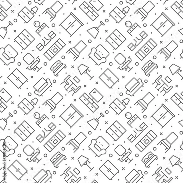 Obraz Furniture related seamless pattern with outline icons