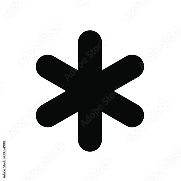 Fototapeta asterisk icon, black on white background, vector image.