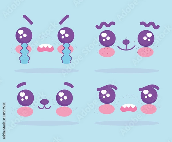 Fototapeta emojis kawaii cartoon expression faces set