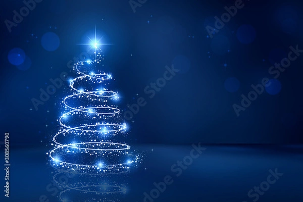 Obraz Abstract Christmas tree on blue background	