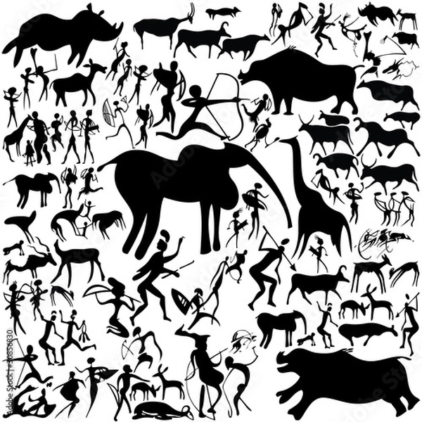 Fototapeta Cave painting on a white background.