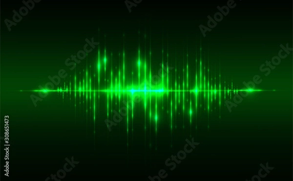 Fototapeta Abstract sound background concept linear and polygonal pattern shapes on dark green background. Illustration Vector design digital technology.