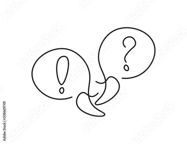 Fototapeta Two Line Art Speech Bubbles With Question Mark and Exclamation Mark