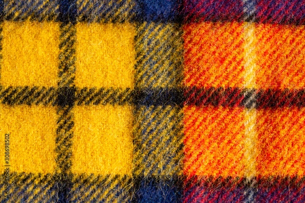 Fototapeta 赤と黄色と紺のチェック柄のテクスチャ　パターン