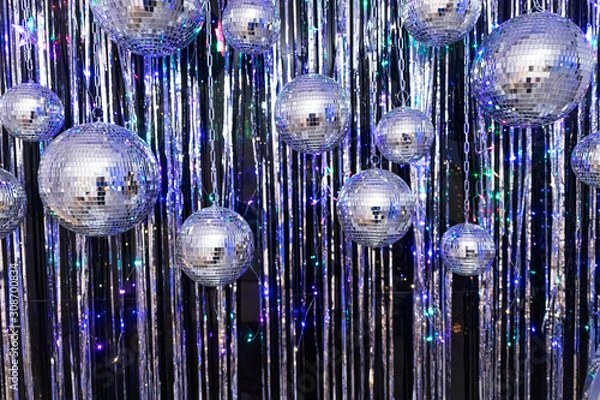 Fototapeta Background of several disco balls. Party concept.