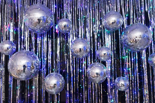 Fototapeta Background of several disco balls. Party concept.