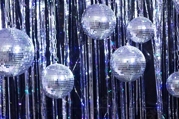 Fototapeta Background of several disco balls. Party concept.