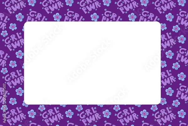 Obraz Purple frame for congratulation. Girl power with flowers in the card