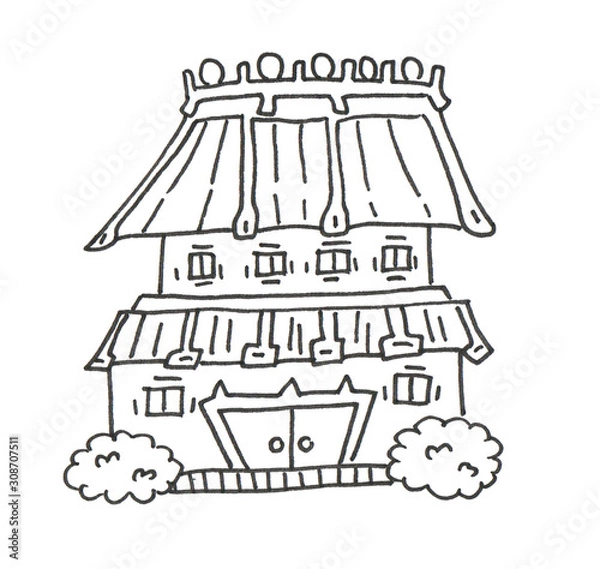Obraz Japanese house. Lineworks for design - cards, web and games.
