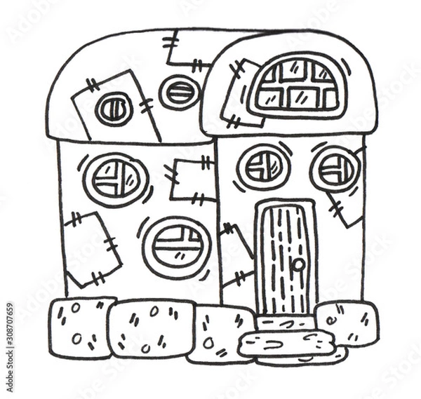 Obraz Fantasy iron house. Lineworks for design - cards, web and games.