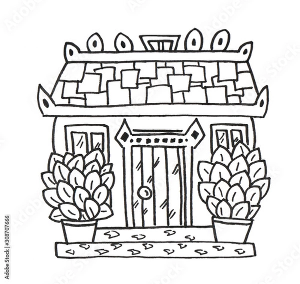 Obraz Japanese fantasy house. Lineworks for design - cards, web and games.