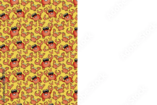 Obraz Card for summer party or birthday. Funny crabs in yellow background