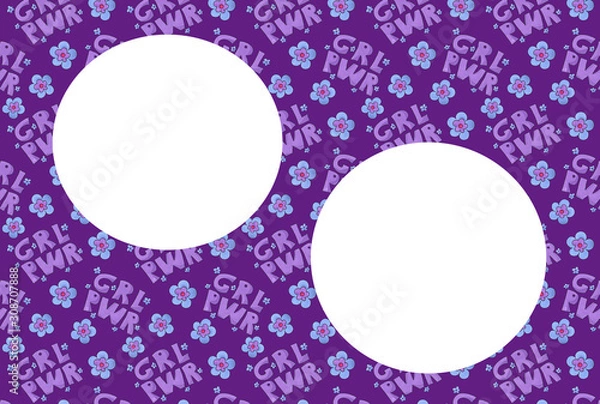 Obraz Purple frame for congratulation. Girl power with flowers in the card