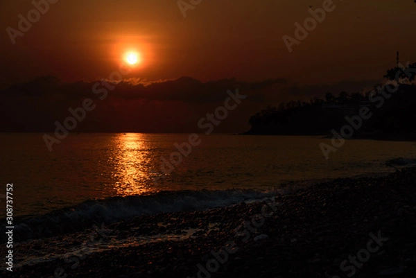 Obraz Red dawn over the sea. Bali Amed.