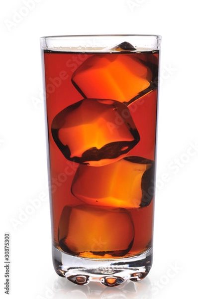 Obraz Black tea with ice on a white background