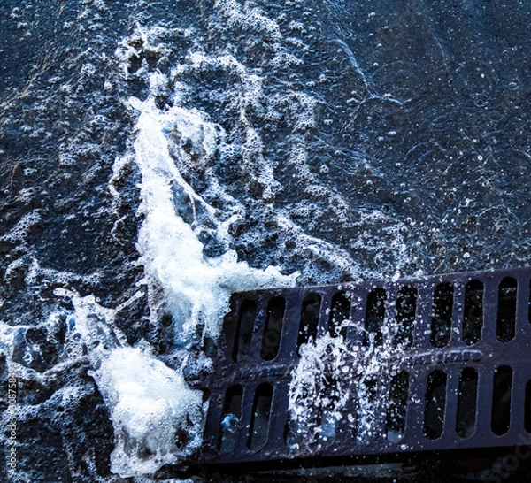 Fototapeta well drain waterfall out , storm weather , emergency evacuation ,drain flooding.