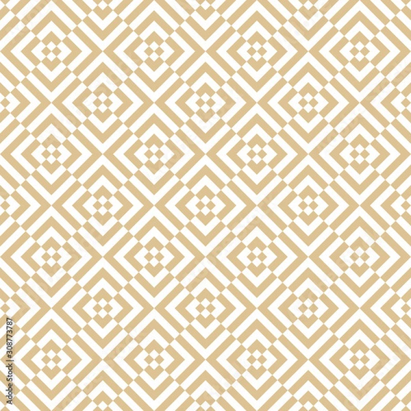 Fototapeta Vector geometric seamless pattern. Abstract golden texture with stripes, lines, square tiles. Optical art. Simple minimal gold and white background. Luxury repeated design for decor, print, wallpapers