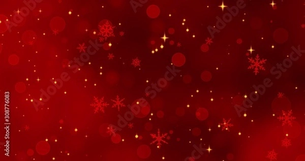 Fototapeta Red snowflakes and bokeh lights on the red Merry Christmas background. 3D rendering