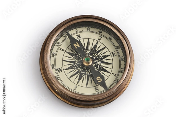 Obraz Old compass on a white background