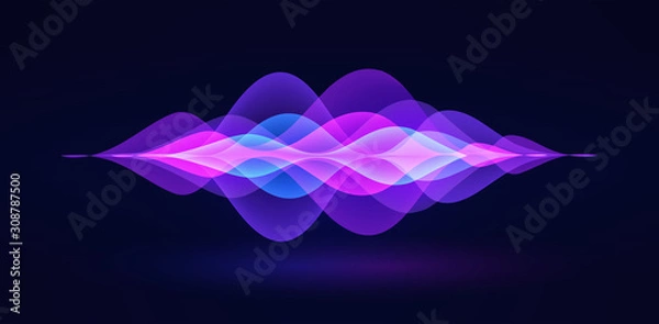 Fototapeta Voice recognition. Personal assistant. Smart music sound waves or voice recognition technology. Soundwave intelligent technologies. Vector illustration. Volume curve energy waveform. Neon Ai concept.