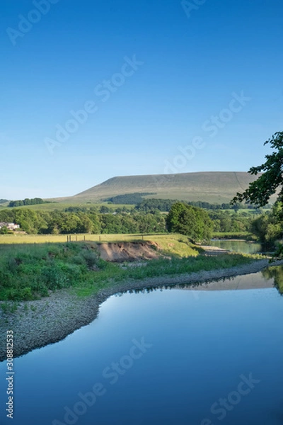 Obraz River Ribble at Grindleton with Pendle Hill in background.