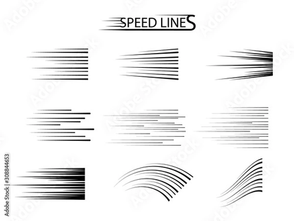 Fototapeta Speed Line Set. Vector design elements isolated on light background.