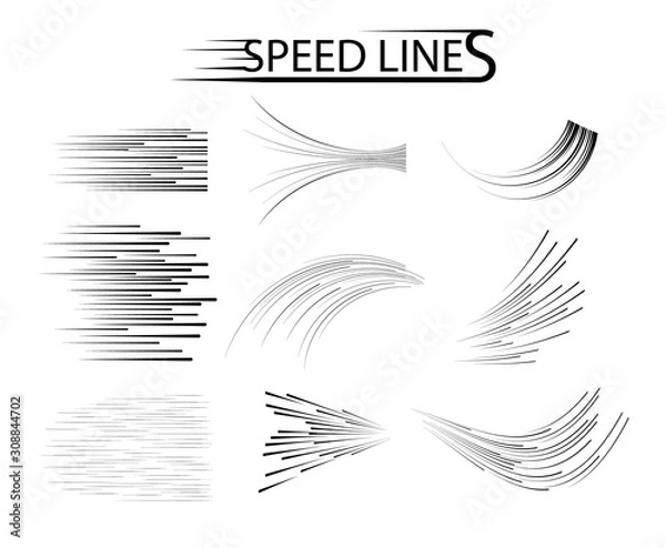 Fototapeta Speed Line Set. Vector design elements isolated on light background.