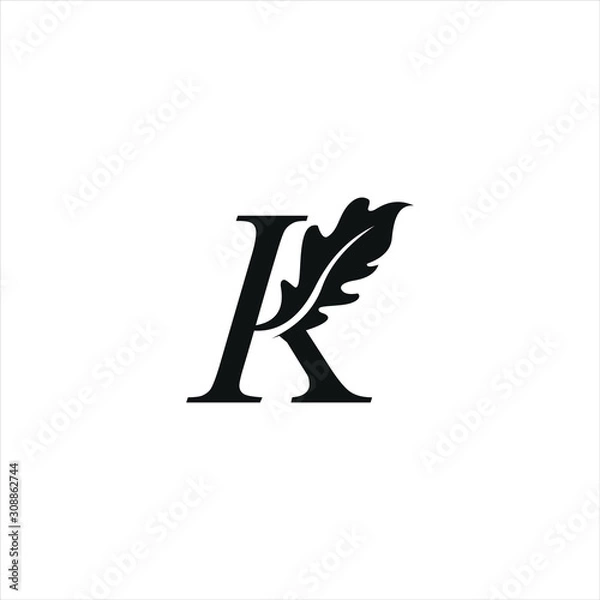 Fototapeta black oak wood /  oakleaf  / letter K minimalist, simple, logo design ,symbol, graphic, vector,