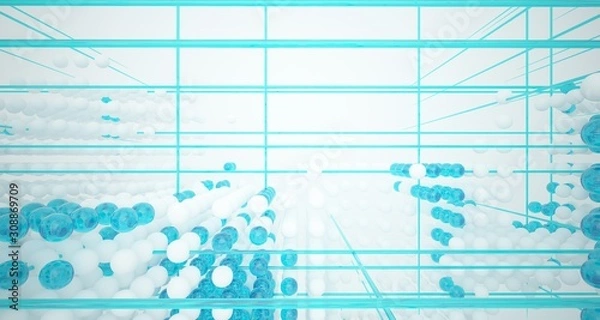 Obraz Abstract white and colored gradient glasses interior from array spheres with large window. 3D illustration and rendering.
