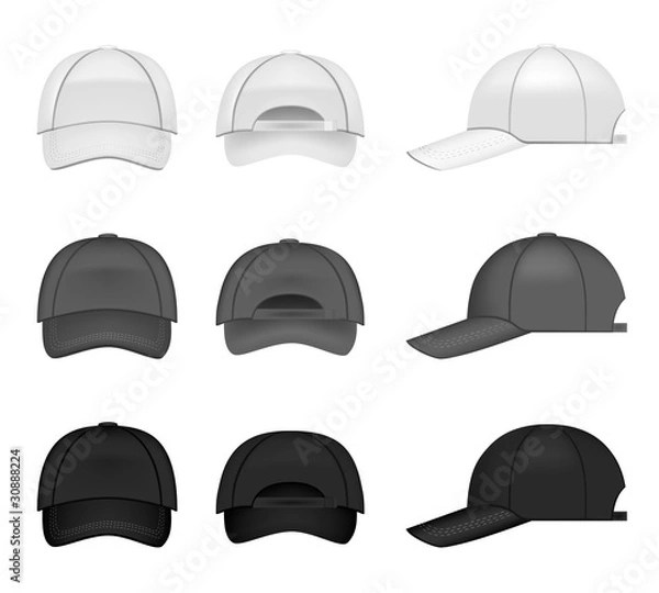 Obraz Set of baseball caps, three different colors from all angles