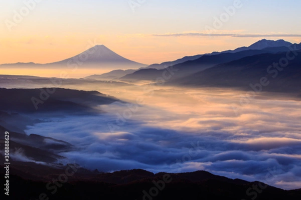 Obraz 朝焼けの富士山と雲海