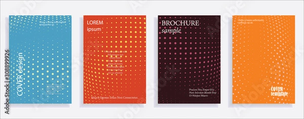 Fototapeta Minimalistic cover design templates. Set of layouts for covers, books, albums, notebooks, reports, magazines. Line dot halftone gradient effect, flat modern abstract design. Geometric mock-up texture