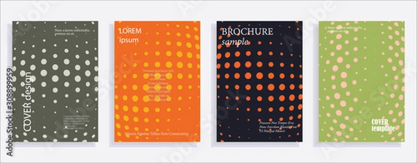 Fototapeta Minimalistic cover design templates. Set of layouts for covers, books, albums, notebooks, reports, magazines. Line dot halftone gradient effect, flat modern abstract design. Geometric mock-up texture