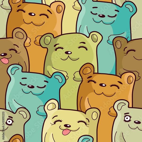 Obraz Funny bears - seamless cartoon pattern