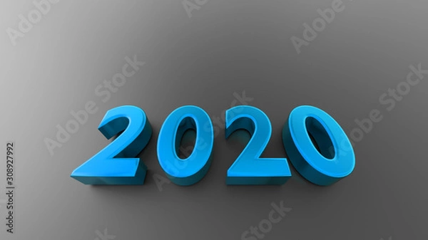 Fototapeta 3d illustration of 2020 new year with 3d text of 2020 on dark background. 4k resolution