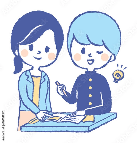 Obraz 勉強　教わる　学生　中学生　高校生　イラスト