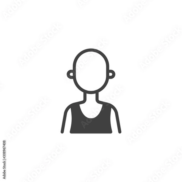 Fototapeta Hairless man avatar vector icon. Male user filled flat sign for mobile concept and web design. Faceless bald man portrait glyph icon. Symbol, logo illustration. Vector graphics