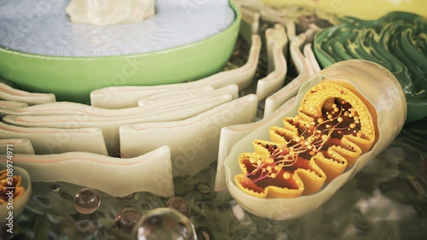 Fototapeta mitochondrion in a cell organism - 3D Rendering