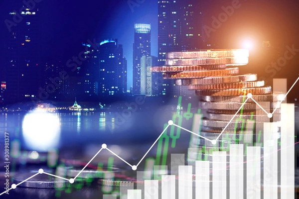 Obraz Stock market or forex trading graph and candlestick chart suitable for financial investment concept. Forex trading candlestick chart economic , ECN Digital economy.